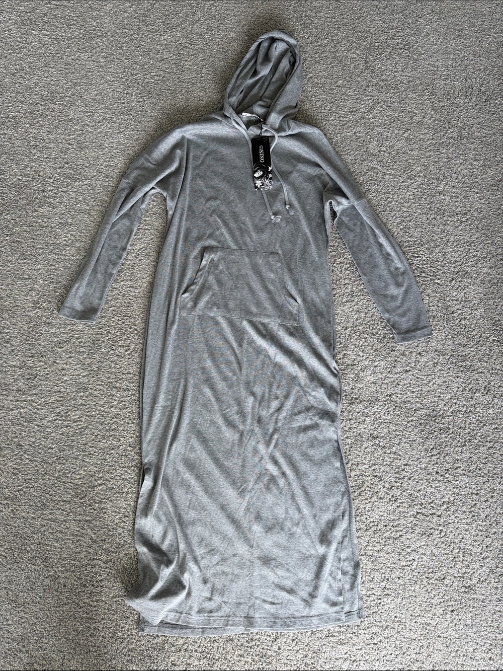 Hooded Long Sleeve Maxi Dress in Gray